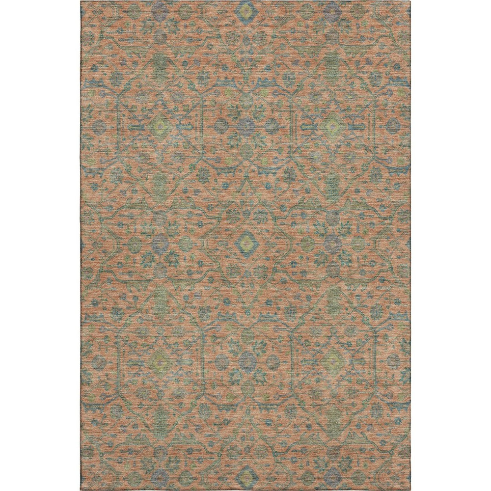 HomeRoots 9' X 12' Coral Denim Blue & Green Oriental Washable Area Rug with Stain Resistance & UV Protection 685969