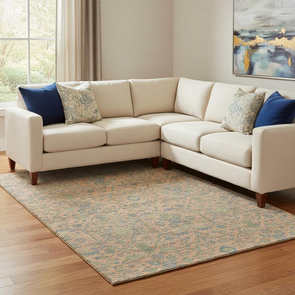 HomeRoots 10' X 14' Coral Denim Blue & Green Washable Area Rug with UV Protection for Stylish Living Spaces 685970