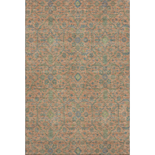 HomeRoots 10' X 14' Coral Denim Blue & Green Washable Area Rug with UV Protection for Stylish Living Spaces 685970
