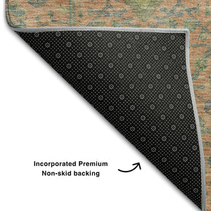 HomeRoots 10' X 14' Coral Denim Blue & Green Washable Area Rug with UV Protection for Stylish Living Spaces 685970
