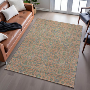 HomeRoots 10' X 14' Coral Denim Blue & Green Washable Area Rug with UV Protection for Stylish Living Spaces 685970