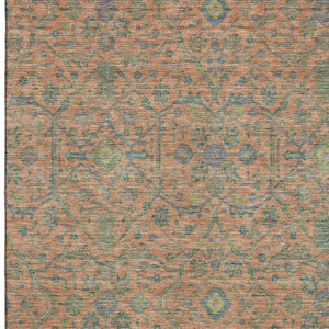HomeRoots 10' X 14' Coral Denim Blue & Green Washable Area Rug with UV Protection for Stylish Living Spaces 685970