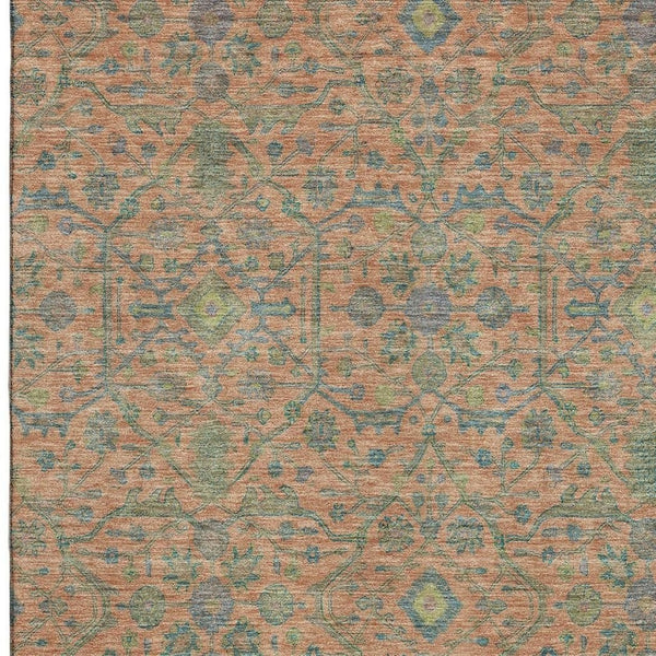 HomeRoots 10' X 14' Coral Denim Blue & Green Washable Area Rug with UV Protection for Stylish Living Spaces 685970
