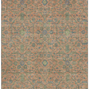 HomeRoots 10' X 14' Coral Denim Blue & Green Washable Area Rug with UV Protection for Stylish Living Spaces 685970