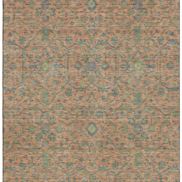 HomeRoots 10' X 14' Coral Denim Blue & Green Washable Area Rug with UV Protection for Stylish Living Spaces 685970