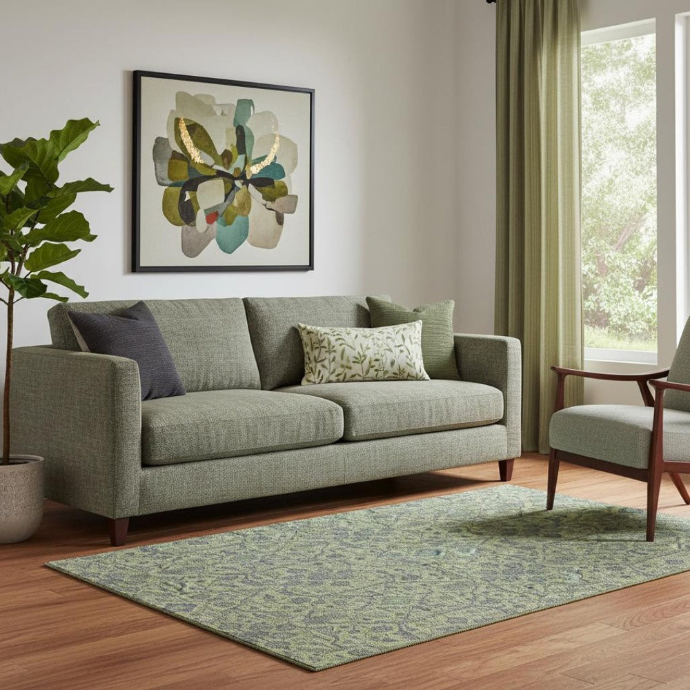 HomeRoots 5' X 8' Vibrant Lime Green & Gray Oriental Area Rug - Washable, Stain-Resistant, UV Protected! 685972