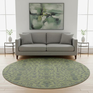 HomeRoots 8' Vibrant Lime Green & Gray Oriental Round Rug - Washable, UV-Protected, Durable for Homes 685973
