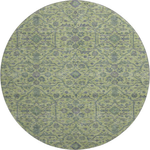 HomeRoots 8' Vibrant Lime Green & Gray Oriental Round Rug - Washable, UV-Protected, Durable for Homes 685973