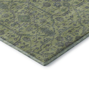 HomeRoots 8' Vibrant Lime Green & Gray Oriental Round Rug - Washable, UV-Protected, Durable for Homes 685973