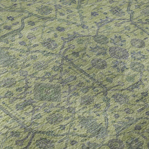 HomeRoots 8' Vibrant Lime Green & Gray Oriental Round Rug - Washable, UV-Protected, Durable for Homes 685973