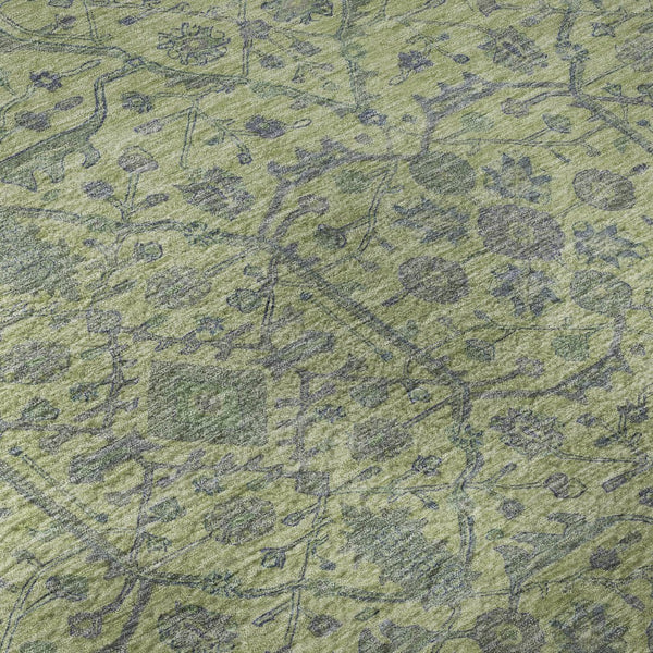 HomeRoots 8' Vibrant Lime Green & Gray Oriental Round Rug - Washable, UV-Protected, Durable for Homes 685973