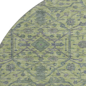 HomeRoots 8' Vibrant Lime Green & Gray Oriental Round Rug - Washable, UV-Protected, Durable for Homes 685973