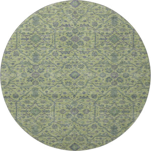 HomeRoots 8' Vibrant Lime Green & Gray Oriental Round Rug - Washable, UV-Protected, Durable for Homes 685973