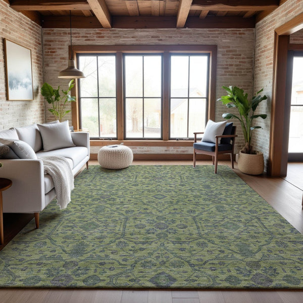 HomeRoots 9' X 12' Vibrant Lime Green and Gray Oriental Area Rug with UV Protection for High-Traffic Homes 685975