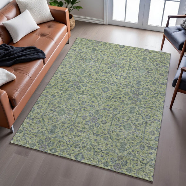 HomeRoots 10' X 14' Vibrant Lime Green & Gray Washable Area Rug with UV Protection for Busy Households 685976