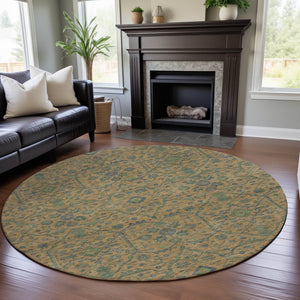 HomeRoots 8' Vibrant Orange, Blue & Green Oriental Round Rug - Washable, UV-Protected & Perfect for High-Traffic Areas 685979