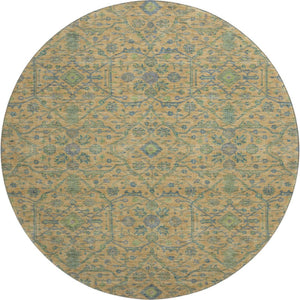 HomeRoots 8' Vibrant Orange, Blue & Green Oriental Round Rug - Washable, UV-Protected & Perfect for High-Traffic Areas 685979