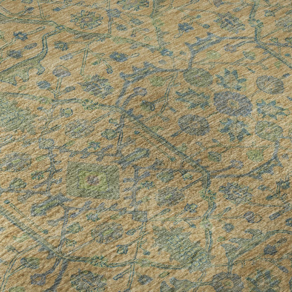 HomeRoots 8' Vibrant Orange, Blue & Green Oriental Round Rug - Washable, UV-Protected & Perfect for High-Traffic Areas 685979