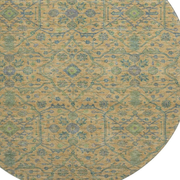 HomeRoots 8' Vibrant Orange, Blue & Green Oriental Round Rug - Washable, UV-Protected & Perfect for High-Traffic Areas 685979