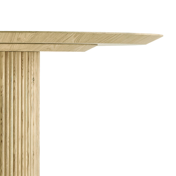 English Elm Fluted Piper Natural Wood Round Dining Table — Ash Top, Fluted Pillar Base, Warm Curved Silhouette, 56" Diameter B353S00001