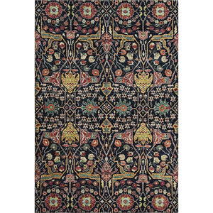 HomeRoots 10' X 14' Bold Floral Area Rug in Black, Gold, Teal & Red – Washable, Stain Resistant, UV Protected! 685988