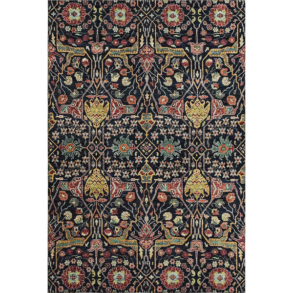 HomeRoots 10' X 14' Bold Floral Area Rug in Black, Gold, Teal & Red – Washable, Stain Resistant, UV Protected! 685988
