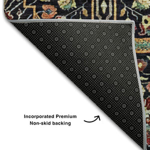 HomeRoots 10' X 14' Bold Floral Area Rug in Black, Gold, Teal & Red – Washable, Stain Resistant, UV Protected! 685988