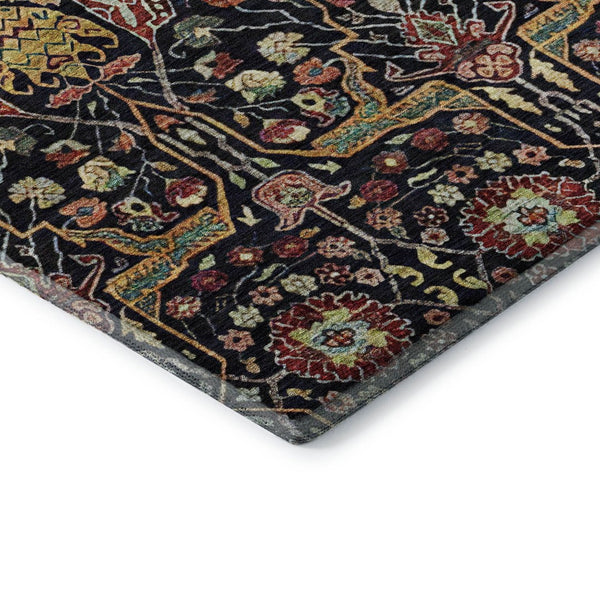 HomeRoots 10' X 14' Bold Floral Area Rug in Black, Gold, Teal & Red – Washable, Stain Resistant, UV Protected! 685988