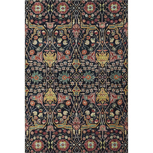 HomeRoots 10' X 14' Bold Floral Area Rug in Black, Gold, Teal & Red – Washable, Stain Resistant, UV Protected! 685988