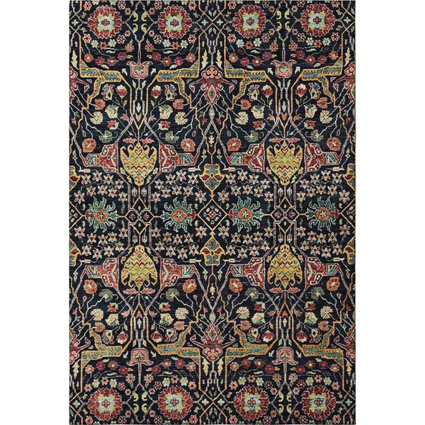 HomeRoots 10' X 14' Bold Floral Area Rug in Black, Gold, Teal & Red – Washable, Stain Resistant, UV Protected! 685988