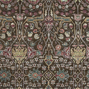 HomeRoots 5' X 8' Floral Area Rug in Chocolate, Gold & Teal - Washable, UV-Protected, Stain-Resistant Design 685990