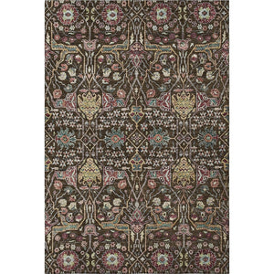 HomeRoots 9' X 12' Floral Washable Area Rug – Chocolate, Gold, and Teal with UV Protection for Busy Homes 685993