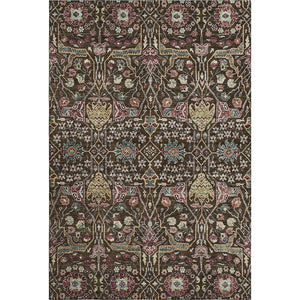 HomeRoots 10' X 14' Floral Area Rug in Chocolate, Gold & Teal - Washable, UV Protected, Stain-Resistant Design! 685994