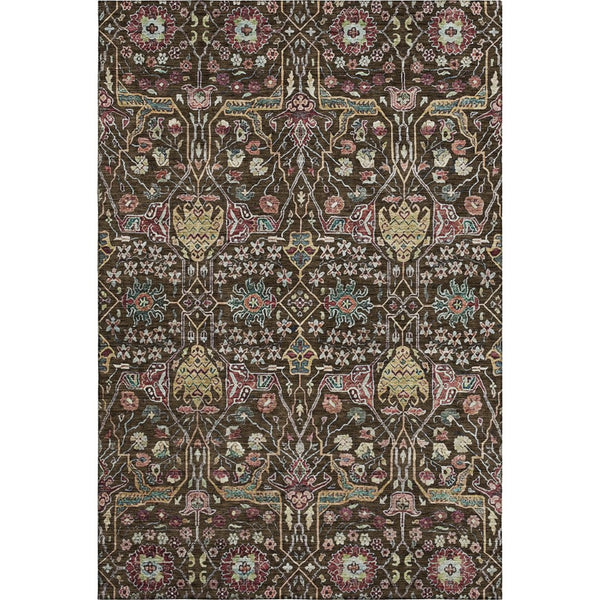 HomeRoots 10' X 14' Floral Area Rug in Chocolate, Gold & Teal - Washable, UV Protected, Stain-Resistant Design! 685994