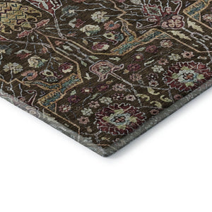 HomeRoots 10' X 14' Floral Area Rug in Chocolate, Gold & Teal - Washable, UV Protected, Stain-Resistant Design! 685994