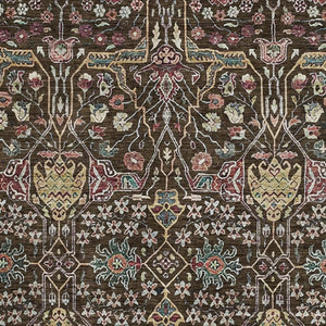 HomeRoots 10' X 14' Floral Area Rug in Chocolate, Gold & Teal - Washable, UV Protected, Stain-Resistant Design! 685994
