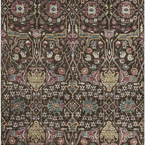 HomeRoots 10' X 14' Floral Area Rug in Chocolate, Gold & Teal - Washable, UV Protected, Stain-Resistant Design! 685994