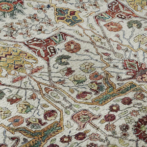 HomeRoots 8' Ivory Gold Red Teal Floral Washable Round Rug - Durable, UV-Protected, Perfect for Busy Homes! 685997