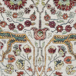 HomeRoots 8' X 10' Floral Area Rug in Ivory, Gold, Red & Teal – Washable, UV-Protected, Family-Friendly Design 685998
