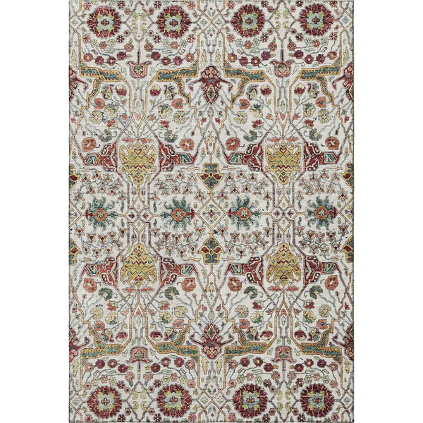 HomeRoots 8' X 10' Floral Area Rug in Ivory, Gold, Red & Teal – Washable, UV-Protected, Family-Friendly Design 685998