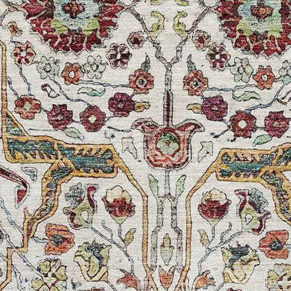 HomeRoots 9' X 12' Floral Area Rug in Ivory, Gold, Red & Teal - Stylish, Washable, UV-Protected & Durable 685999