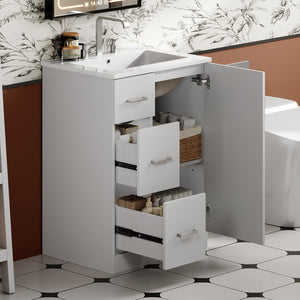 English Elm 24" Modern Bathroom Vanity with Under-Mount Sink, Vertical Stripe Design, 2 Drawers & Soft-Close Cabinet White N710P288936K