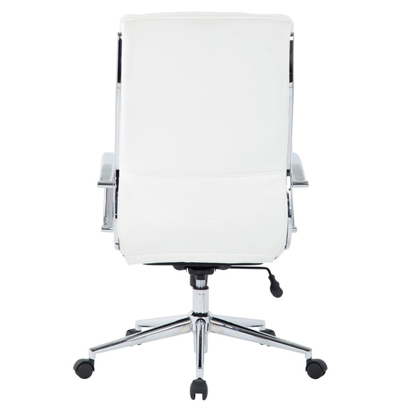 OSP Home Furnishings High Back Executive Office Chair with Faux Leather Upholstery Lumbar Support Chrome Arms White SPX23590C-U11