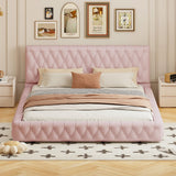 English Elm Queen Size Upholstered Bed With Tufted Headboard, Modern Velvet Platform Bed , No Box Spring Required, Pink