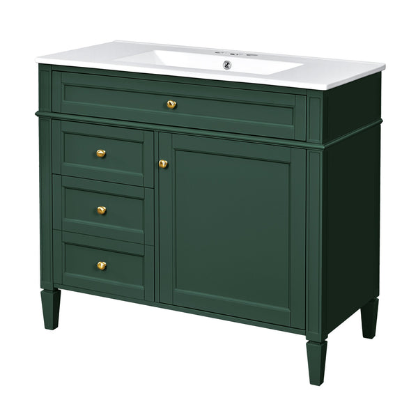 English Elm 36'' Modern Bathroom Vanity With Mirror Cabinet, Soft-Close Doors & Spacious Drawers For Storage SW000134AAF-1