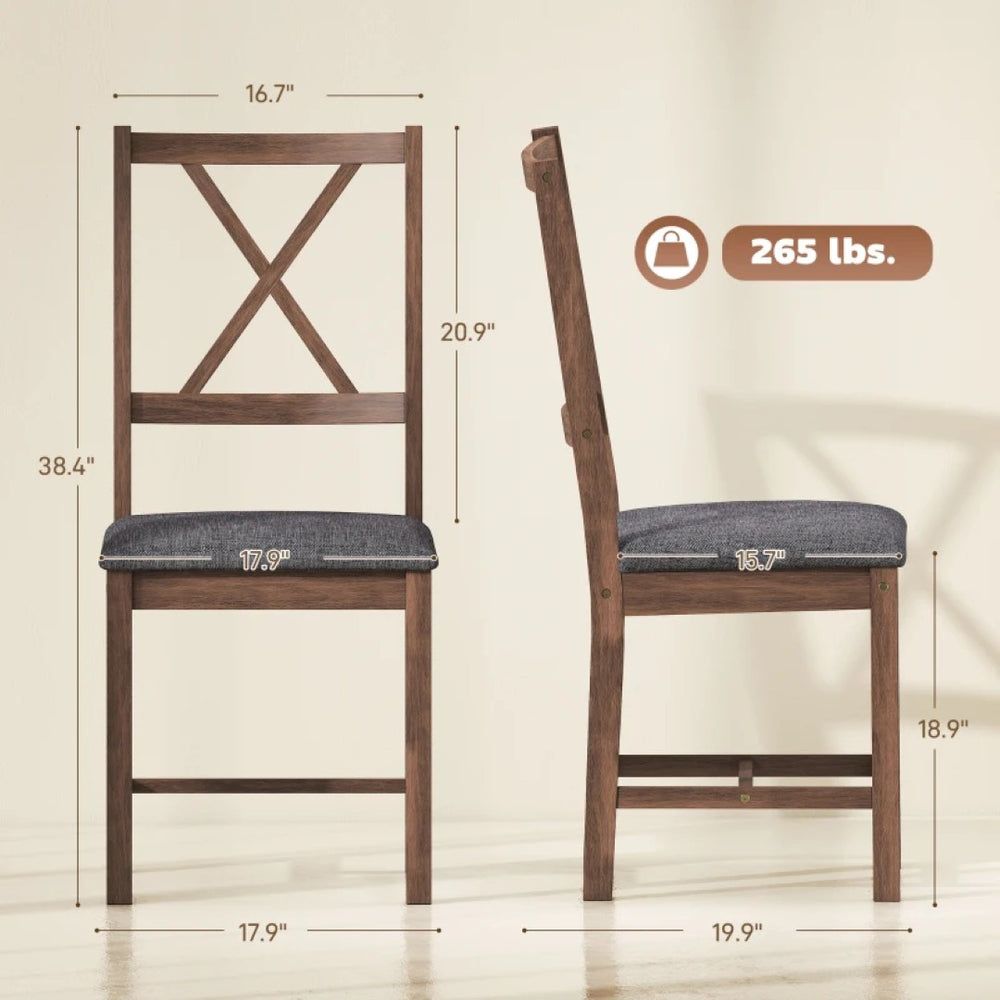 English Elm Stable Farmhouse Dining Chairs Set of 2 X-back Rubberwood with Gray Linen Cushions T3971P476694