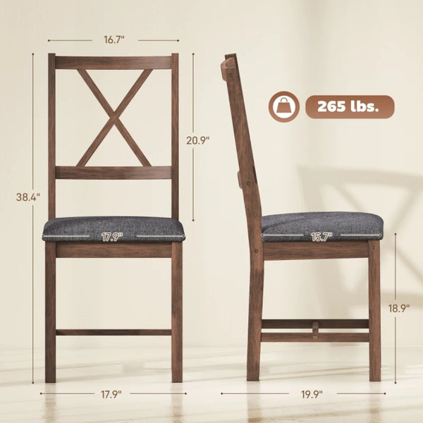 English Elm Stable Farmhouse Dining Chairs Set of 2 X-back Rubberwood with Gray Linen Cushions T3971P476694