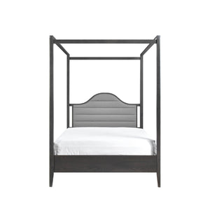 English Elm Upholstery Canopy Queen Bed with Padded Headboard, Solid Wood Frame, Elegant Modern Bedroom Centerpiece Brown Mix 64 L x 34.75 W x 4 H B011S01357