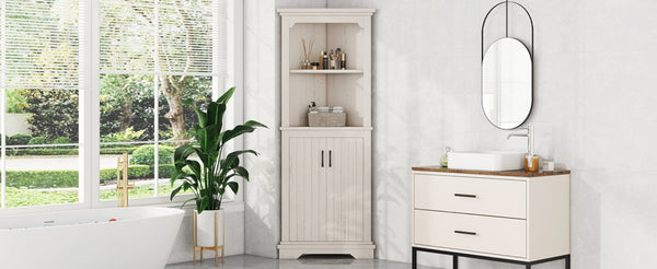 English Elm Tall Corner Cabinet with Open Shelves Enclosed Storage for Living or Dining Rooms W1580P425307