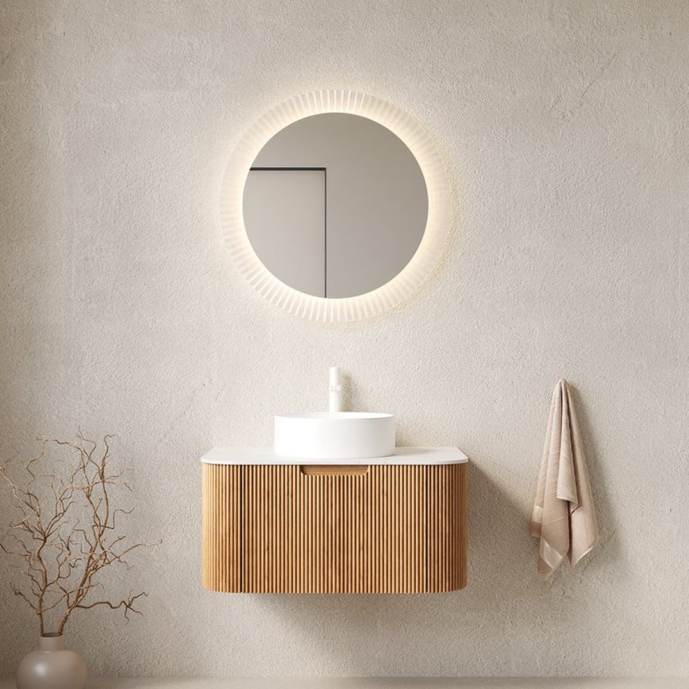 English Elm Muri Floating Bathroom Vanity Plywood Cabinet Sintered Stone Top Oak Drawer Natural Wood,White W2615S00437